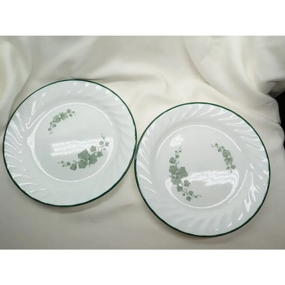 Set of 4 Corelle Callaway Ivy Dessert Salad Dessert Plates Swirl Green Rim 7